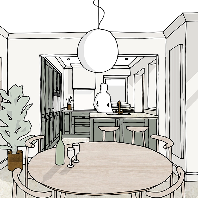 3d drawing of white house kitchen