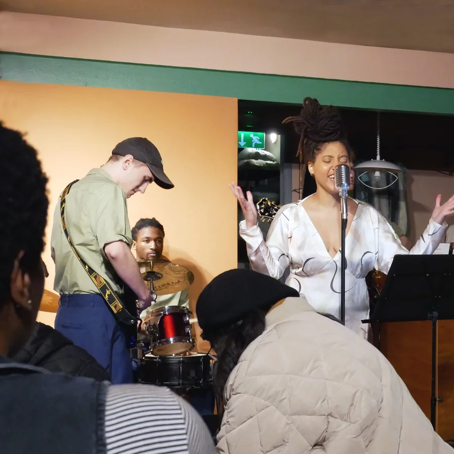 Jazz band playing in the launderette