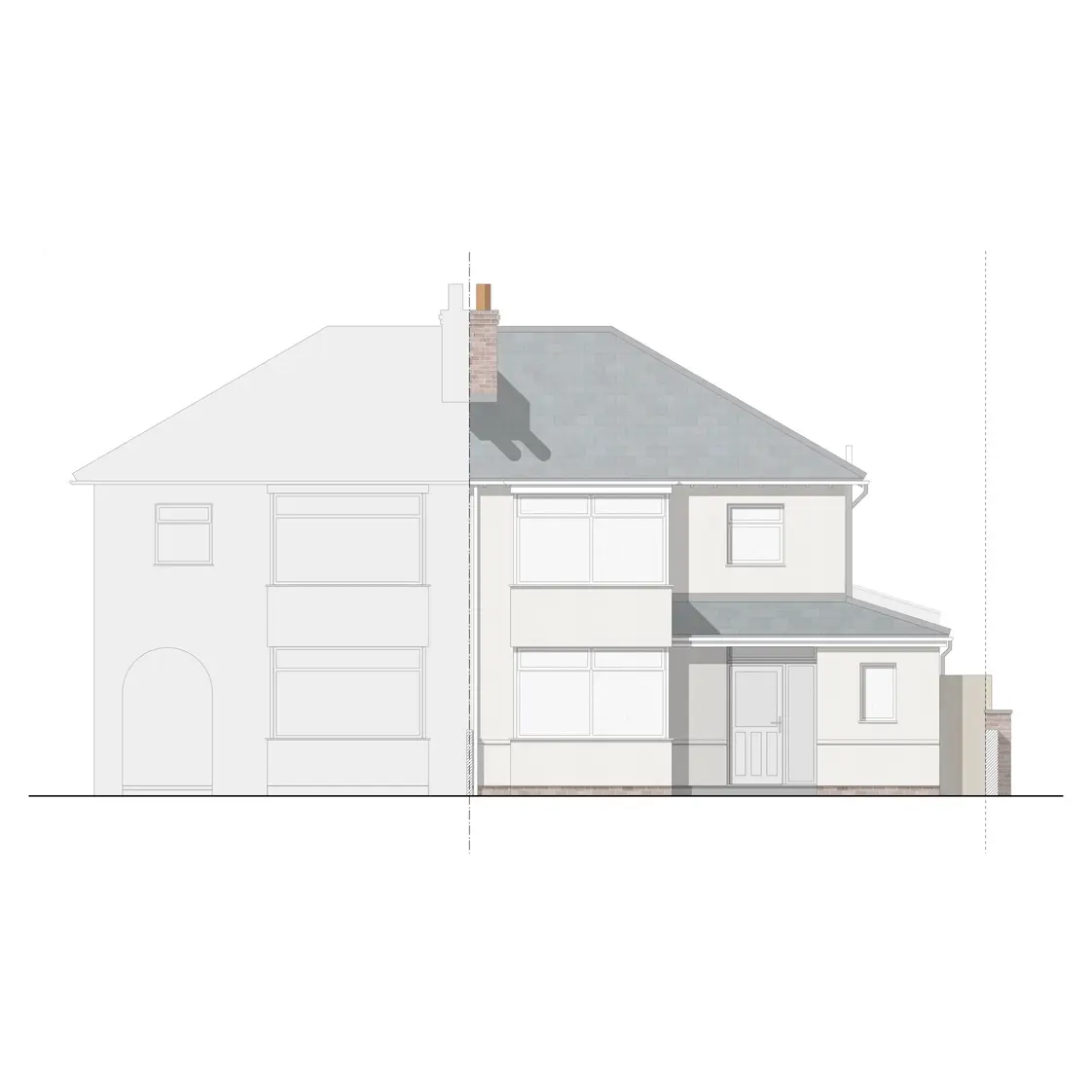 Computer assisted front elevation of domestic dwelling