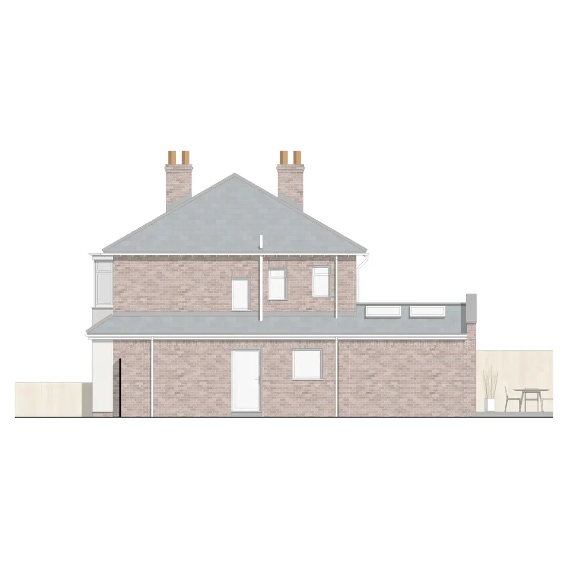 Computer assisted drawing of side elevation of domestic dwelling