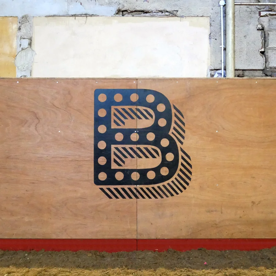 Hoarding with the Park Palace Pony font screen printed