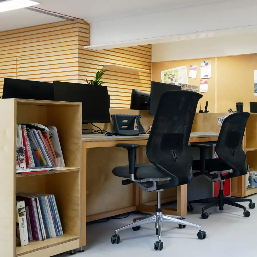An office built with ply, bamboo and fire escape