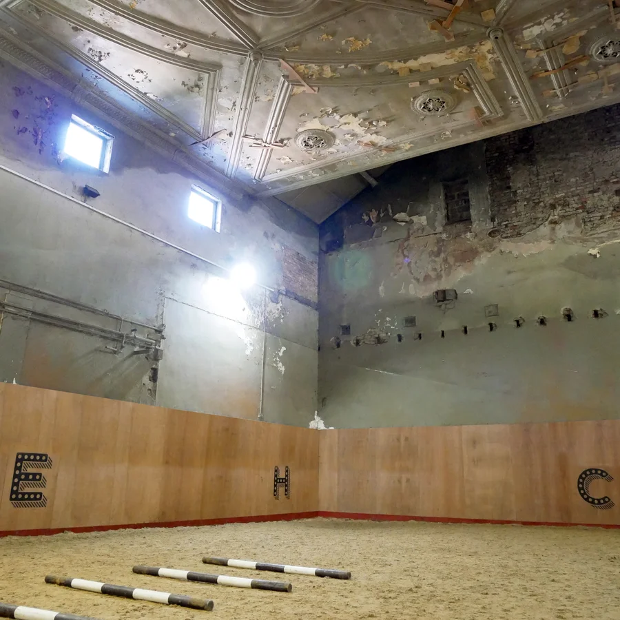 Hoarding with the Park Palace Pony font screen printed