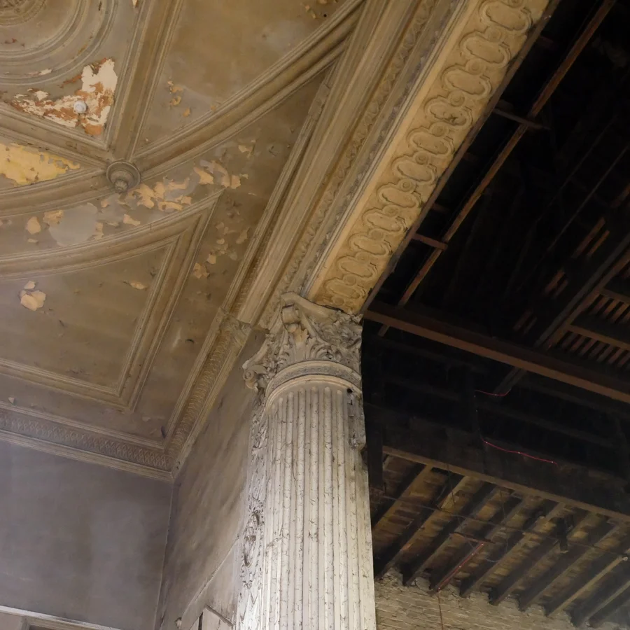 Decorative ceiling of Park Palace partially restored