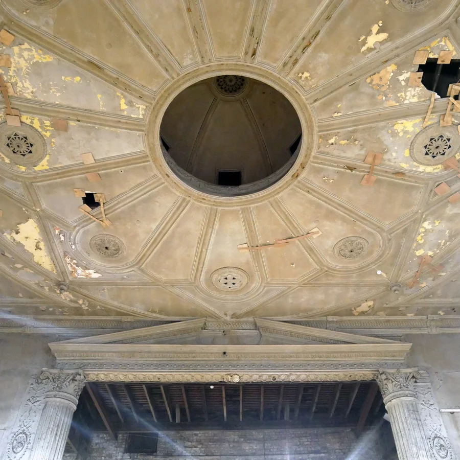 Decorative ceiling of Park Palace partially restored