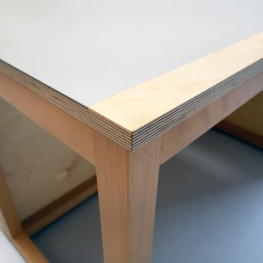 Corner of a ply wood table