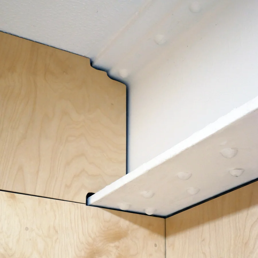 Corner detail of office showing steel beam