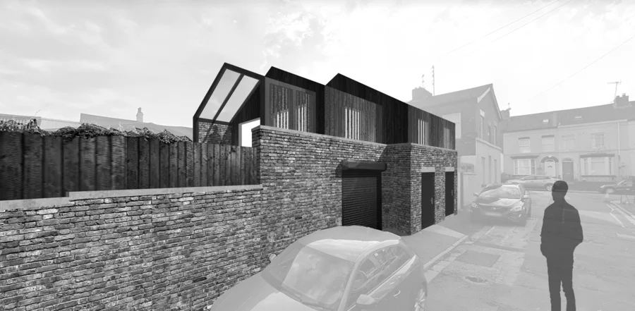 Sunlit kitchen interior with satellite windows