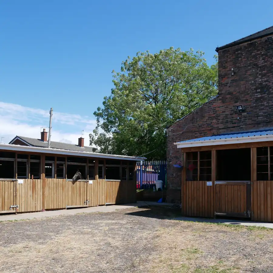 Pony yard and stables on a sunny day